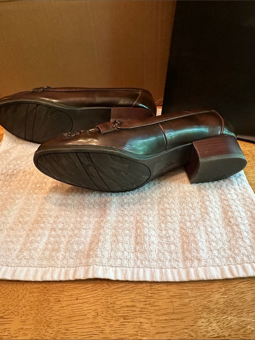 Anne Klein Dark Brown Leather Loafers with Gold Hardware - Picture 6 of 7